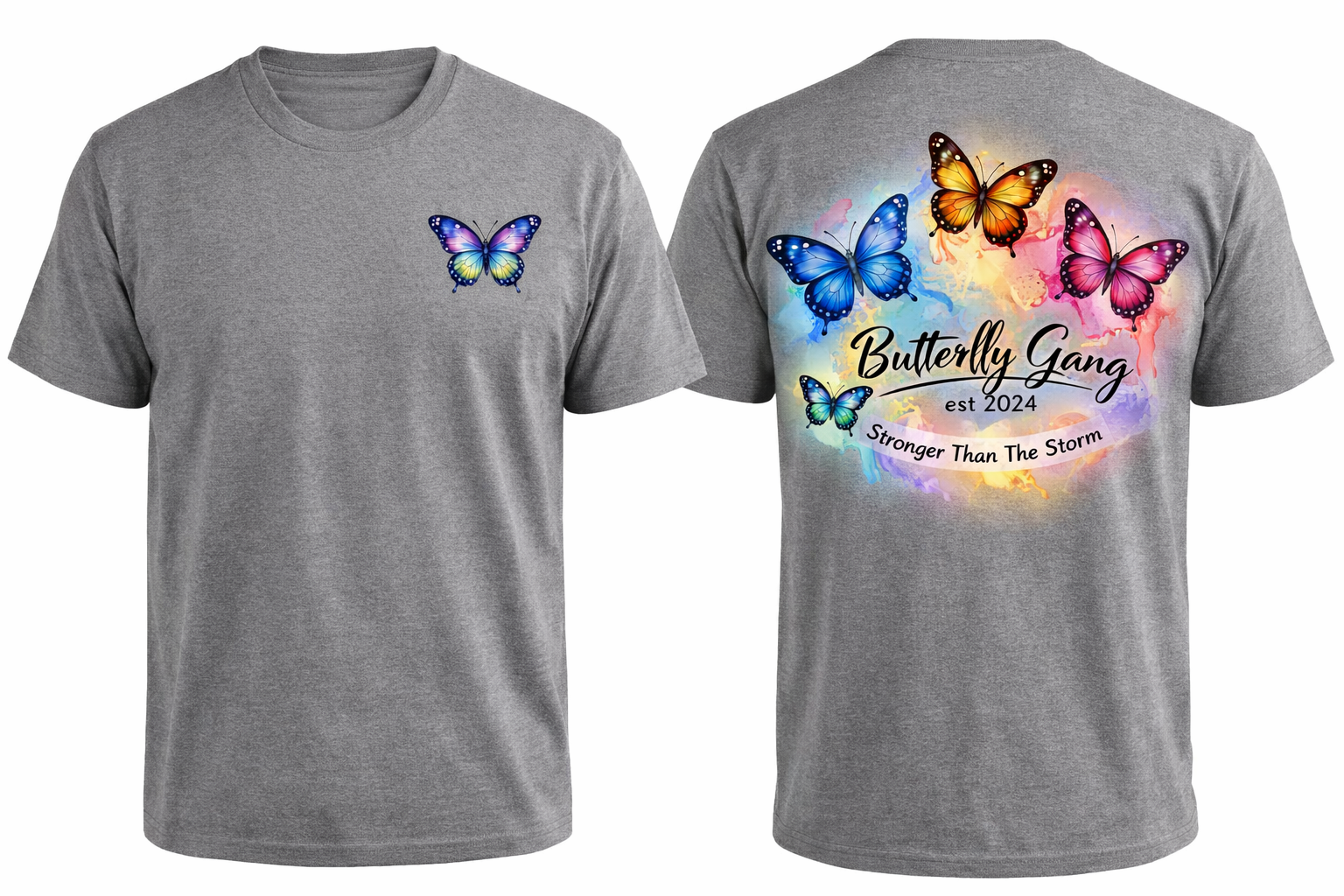 Butterfly Gang Premium Tee – Heather Grey